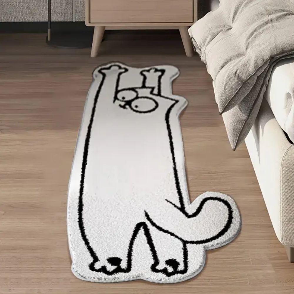Cartoon White Cat Rug Soft and Comfortable Bedside Rug for Bedroom, Children's Room, Long Floor Mat, Home Decoration