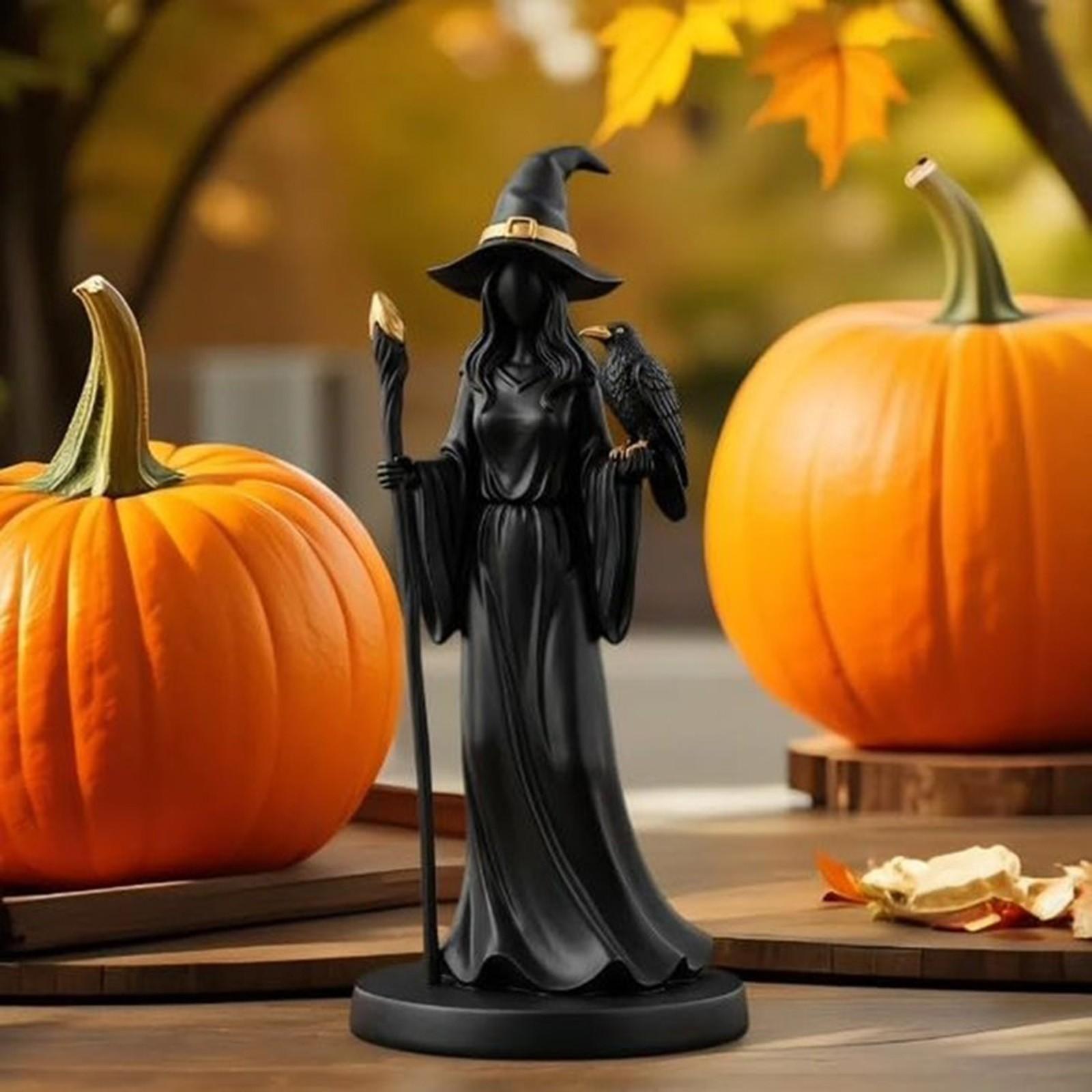 

Черная скульптура ведьмы с посохом, статуя ведьмы на Хэллоуин, держащей скипетр, настольное украшение из смолы One Size