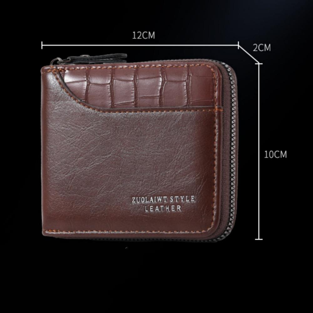 Vintage Men's Short Wallet PU Leather Zipper Folding Wallets Splicing Stone Pattern Large Capacity Coin Purse Multi Card Holder