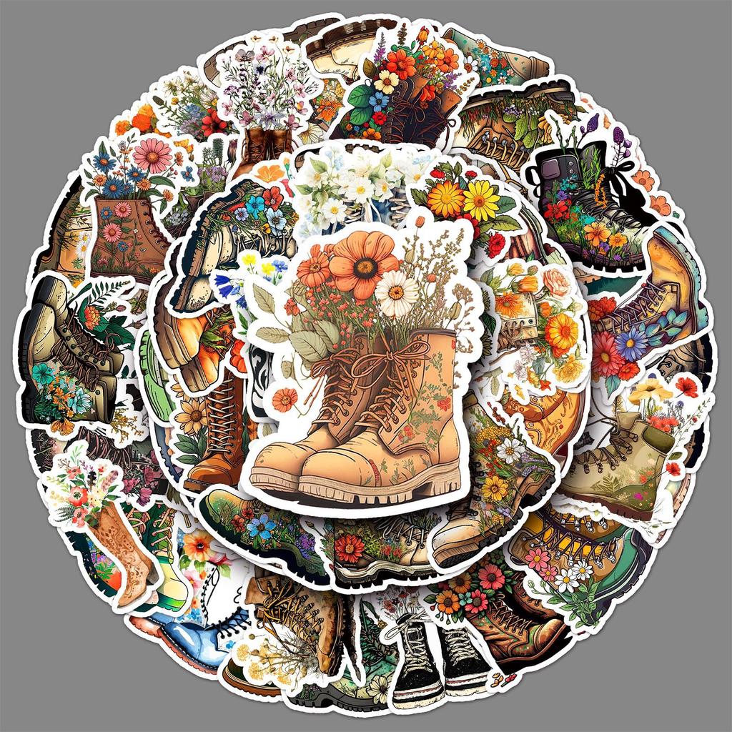 50 Boots Flowers Graffiti Stickers Personalized Retro Creative Decorative Mobile Phone Case Water Cup Computer Stickers