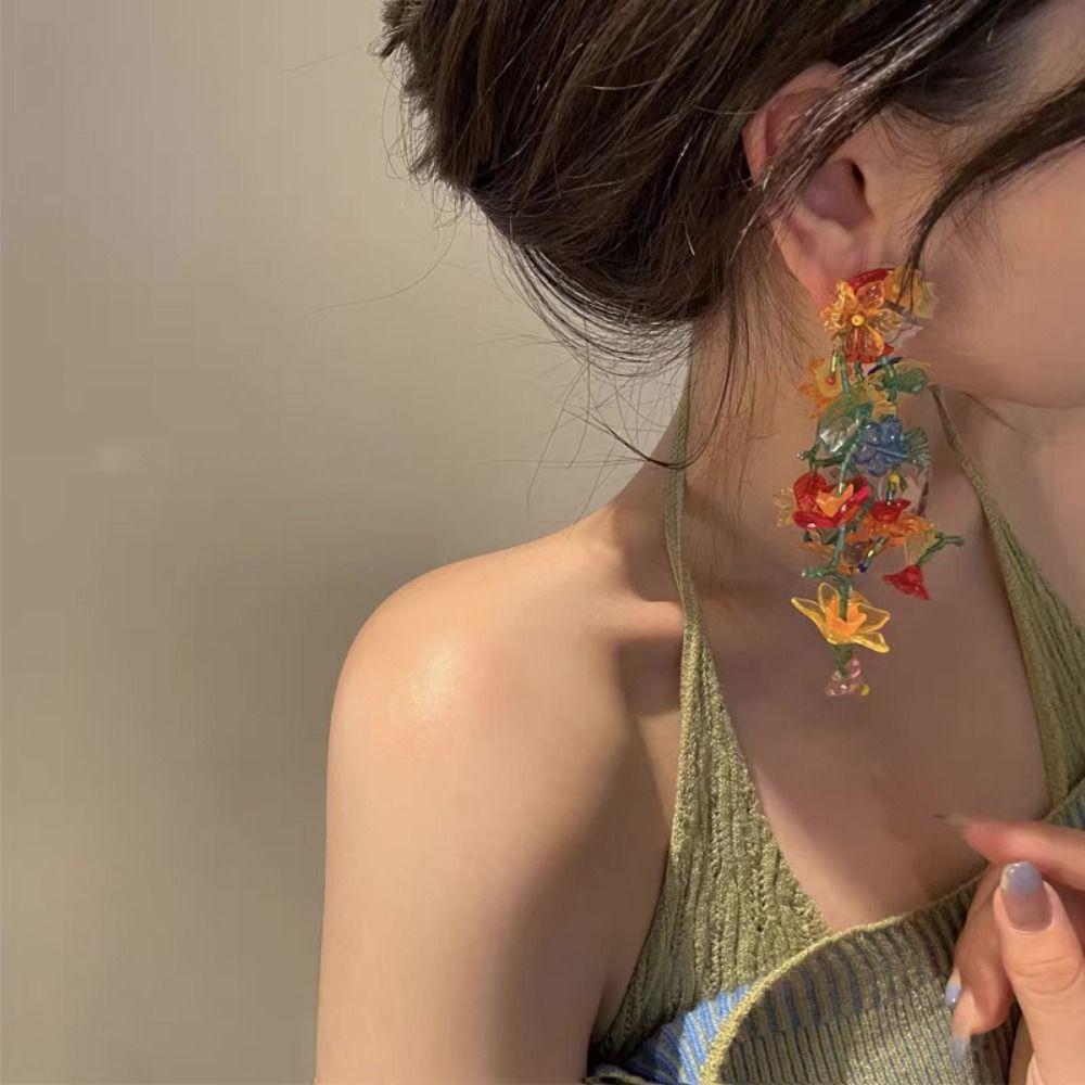 Beaded Beaded Tassel Earrings Rural Style Colorful Floral Earrings  Women