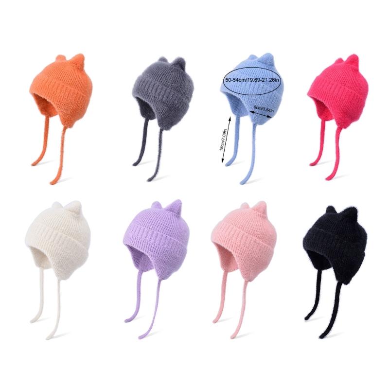 Thickened Knitted Cap Winter Hat For Kids With Thermal Ear Protection Cold Weather Windproof Design Polyester