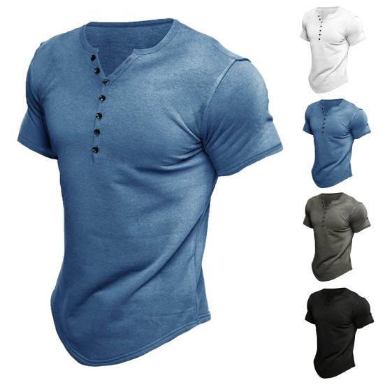 Men Tops Young Style Solid Color Slim Fit V Neck Short Sleeves Summer T-shirt Daily Clothes