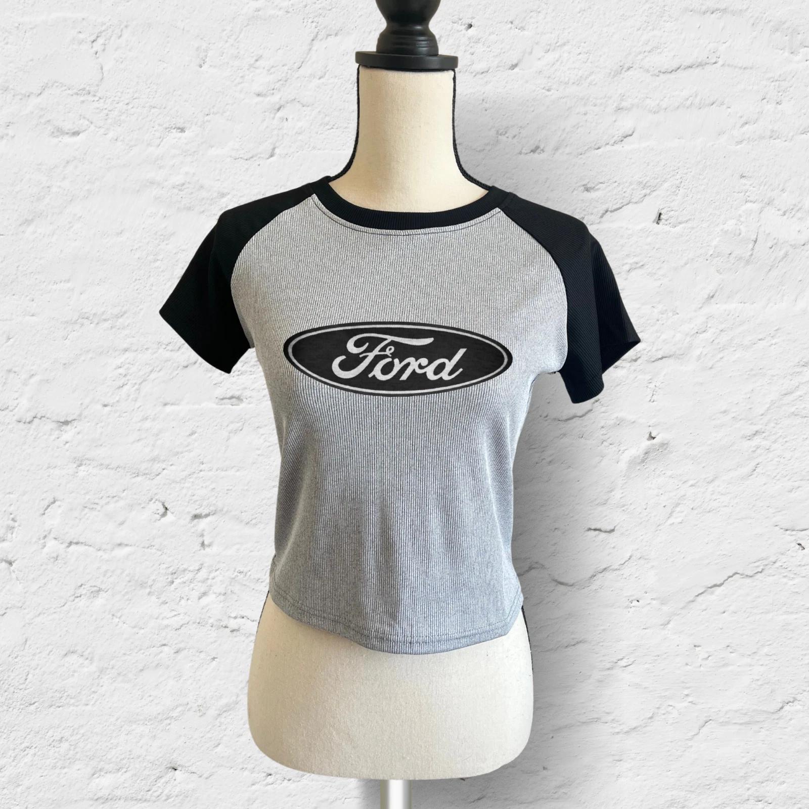 

Color Block Muscle Car Logo Car Enthusiast Raglan Baseball Cropped T Shirt Women 4XL