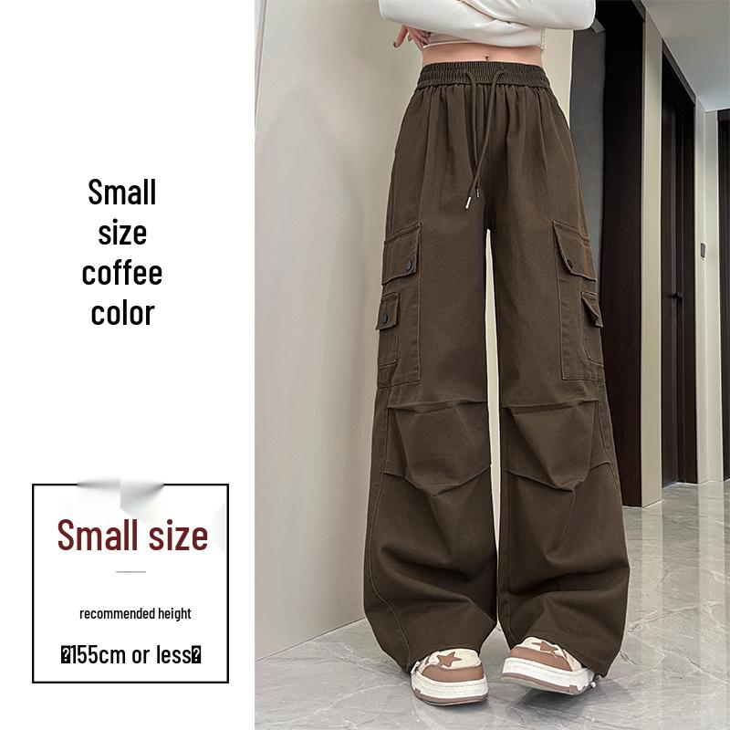 Damen High-Waist Retro Washed Baumwolle Cargohose, Lockeres Gerades Bein, Bodenlang, Aufgeschlagener Weiter Beinabschluss, Frühling Schlankmachender Stil.