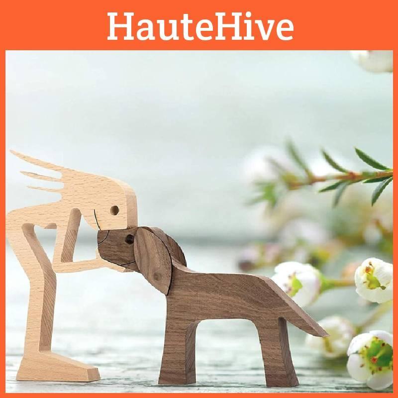 Wooden Family Puppy Carving Ornaments Natural Wood Pet Crafts Gift Sculpture