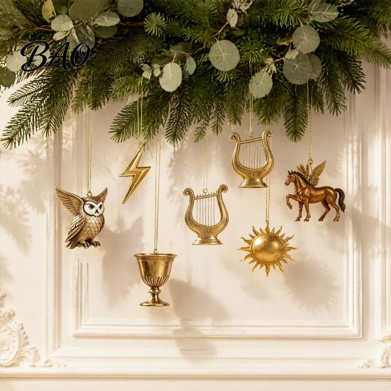 Vintage Style Hanging Charms Greek Myth Advent Calendar, 24Pcs Acrylic 2D Ornament Set with Christmas Decorative Collectibles Gold Tone, Tree