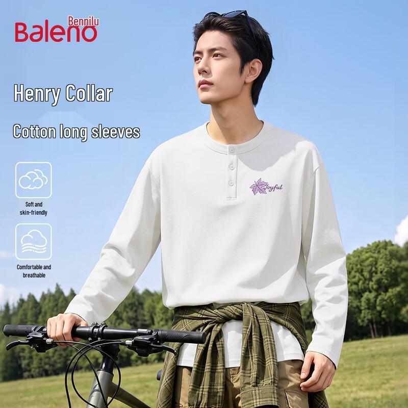 Baleno Men's Oversized Henry Collar Long-Sleeve T-Shirt
