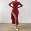 Summer Long Sleeve Off-Shoulder Bodycon Dress with Irregular Slit