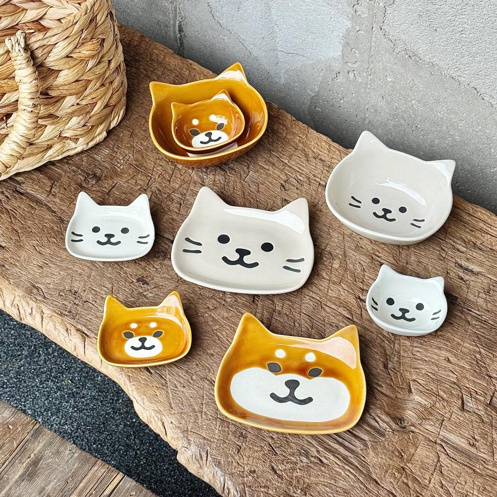 Japanese Cute Cartoon Cat and Dog Dish Ceramic Tableware Breakfast Snack Plate Table Decoration Bowl Home Decoration Tableware