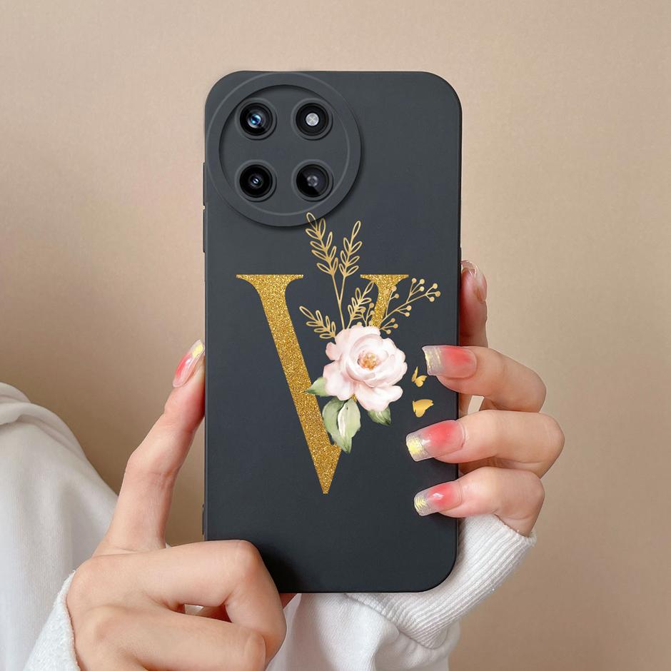 For OPPO Realme 11 4G Phone Case Cute Flower Letters Matte Liquid Silicone Back Cover For Realme11 4G Shockproof Ultrathin Shell