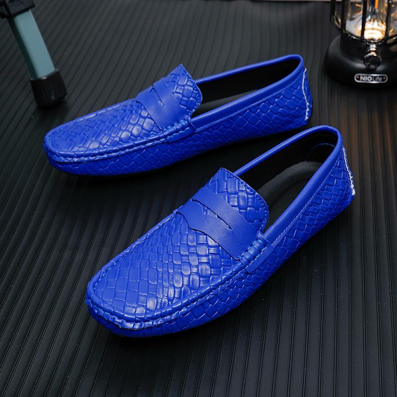 Herren Mokassins Loafer Fahrschuhe Komfort Leder Flats Lässige Slipper Übergröße Farbe Blau Erbsenschuhe Übergröße
