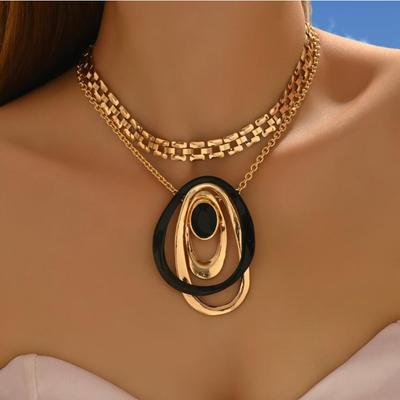 Fashion Women's Alloy Creative Hollow Oval Black Gold Cross Personality Earrings Tide Necklace Women