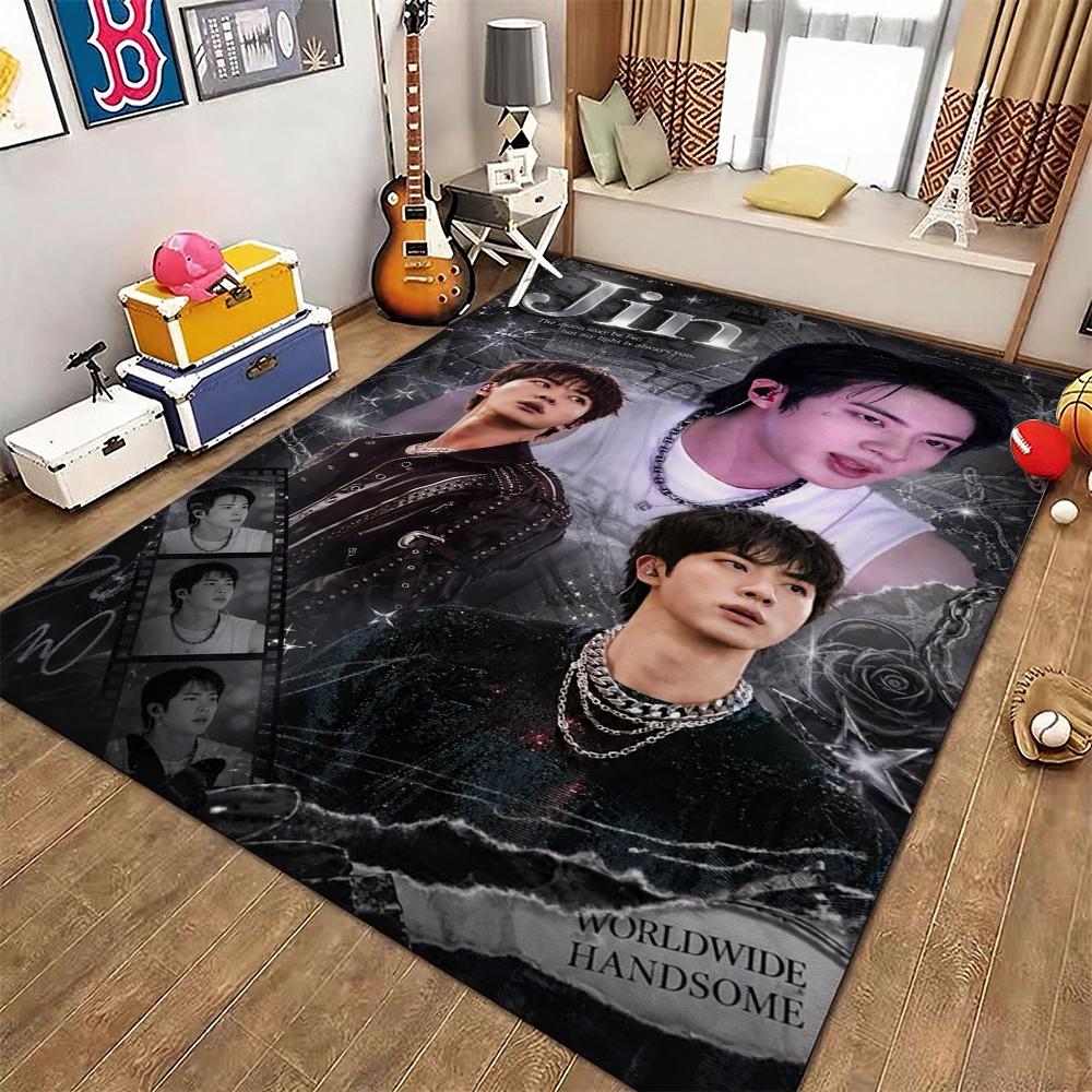 Idol Jin Stylish Black Fashion Indoor Rug Soft Texture Nonslip Carpet For Bathroom Kitchen Home Party Decor Valentine'S Day Gift