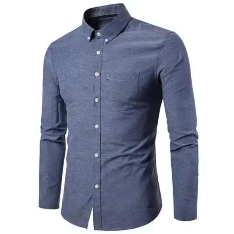 2026 Oxford Quick-Dry No Iron Shirts Men Solid Casual Slim Lapel Collar T-Shirts Long-Sleeve Formal Business Shirts Mens Tops