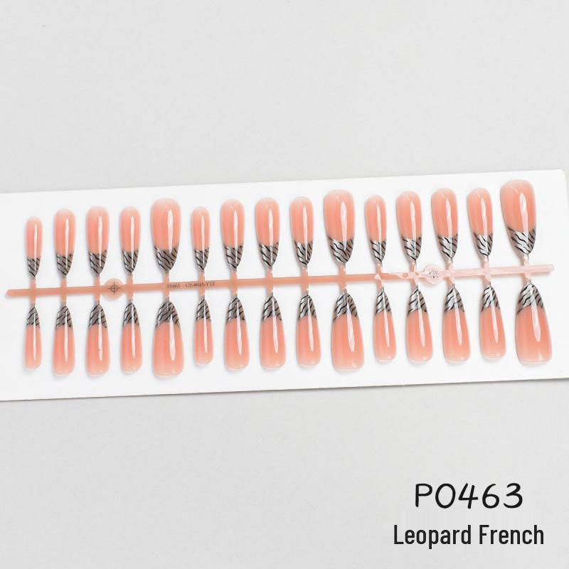 Influencer French Cat Eye Leopard Print Press-On Nails, Spicy Girl Vibe, Long Almond, 30 PCS