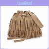 Solid Tassels Color Simple Style Pu Water Bucket Bag Drawstring Closure Travel