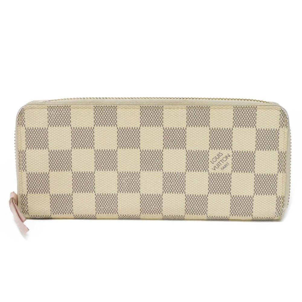Used 12564 Portefeiulle Clemence N61264 7940 Logo Ivory Zip Around Damier Azur Rose Ballerine for Women from Japan