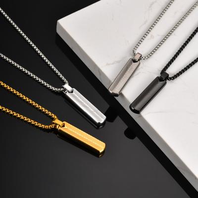 Geometric One-Word Strip Titanium Steel Stainless Steel Batch Flower Square Strip Pendant Necklace Men'S, Quanxi Water Jewelry Pn2071