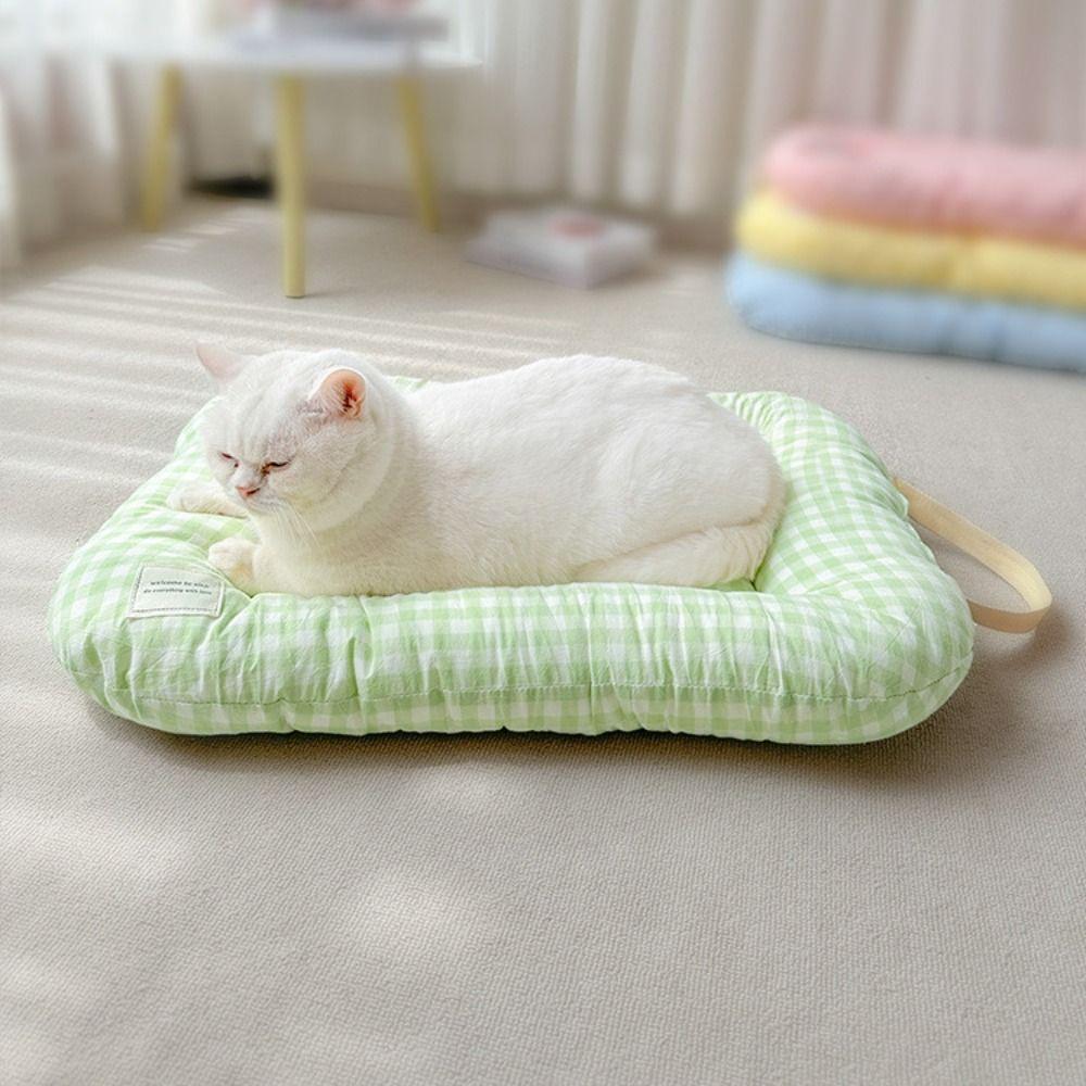 Cute Warm Dog Bed Pad Macaron Non-slip Plaid Dog Cushion Soft Comfortable Pet Mattresses for Cats and Dogs