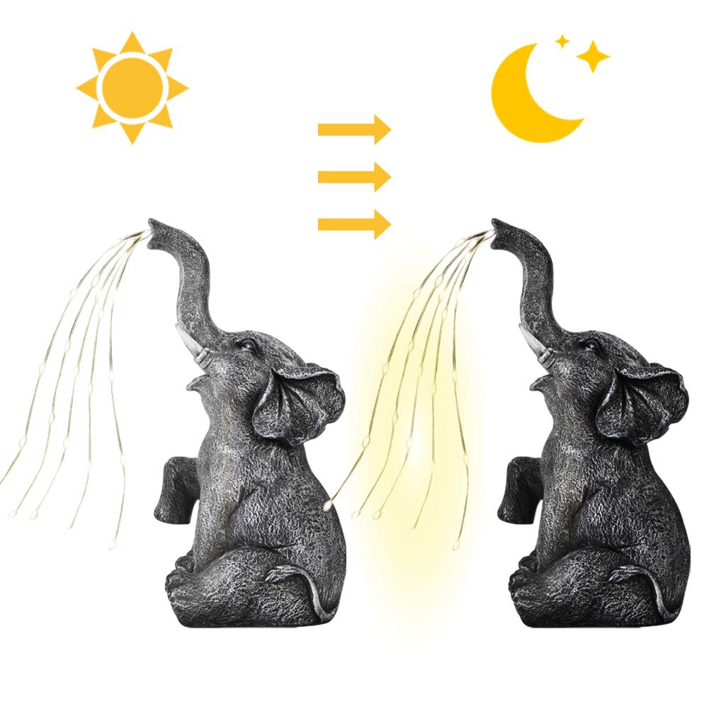 Solar Garden Elephant Statue with LED Light Strings Elephant Decor Elephant Sculpture for Yard Patio and Pathway Decor