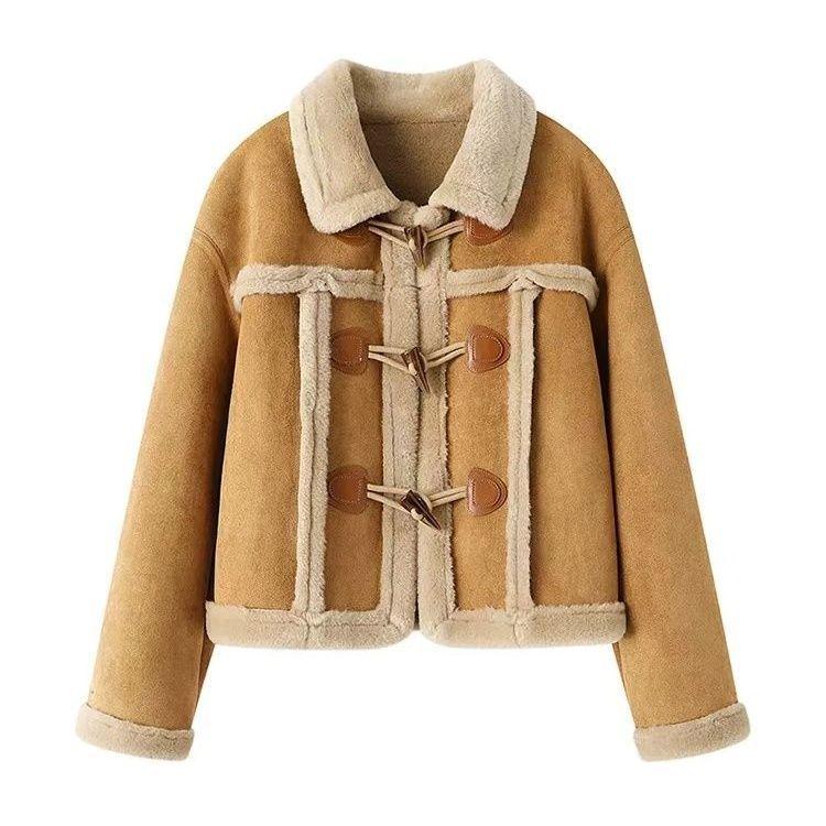 

Женская плюшевая куртка из овечьей шерсти с меховой подкладкой - Новинка сезона Осень/Зима 2025, Свободный крой, Утепленная и уютная. S for 90-115 lbs