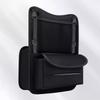 One Durable PU Leather Car Seat Storage Bag With Cup Holder, Side Pockets And Front Storage Compartment.