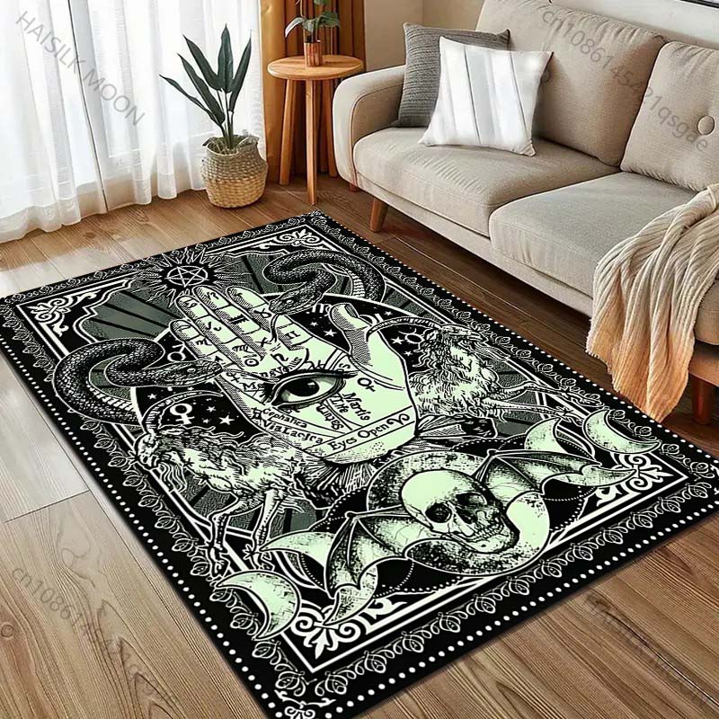 Personalizovaný koberec s potiskem očí a tmavé palmy pro ložnici, obývací pokoj, k posteli, k pohovce, podlahová rohož, moderní domácí dekorace, prostorový koberec