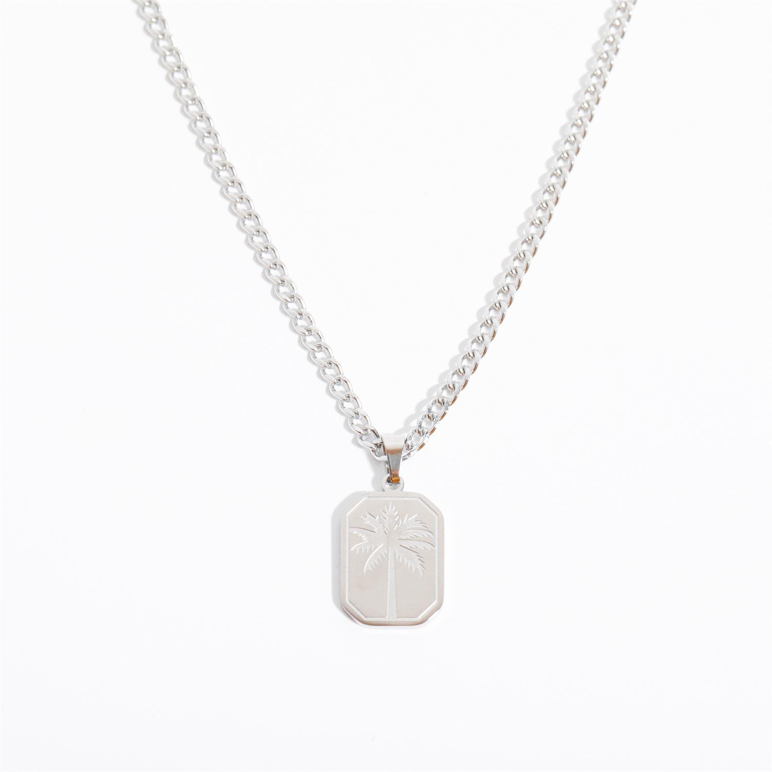 

Titanium Steel High Color Retention Men S Palm Leaf Square Dog Tag Pendant Necklace Trendy Hip Hop Punk Style Pendant Sweater Chain