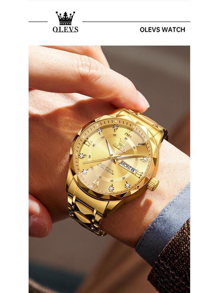 Oulishi 2025 Men's Luminous Waterproof Quartz Watch with Diamond-Shaped Mirror