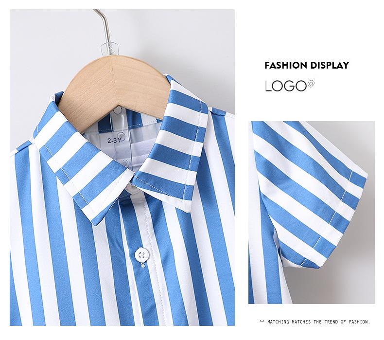 Boys' Two-Piece Summer Set: Korean Style Vertical Stripe Shirt & Casual Shorts