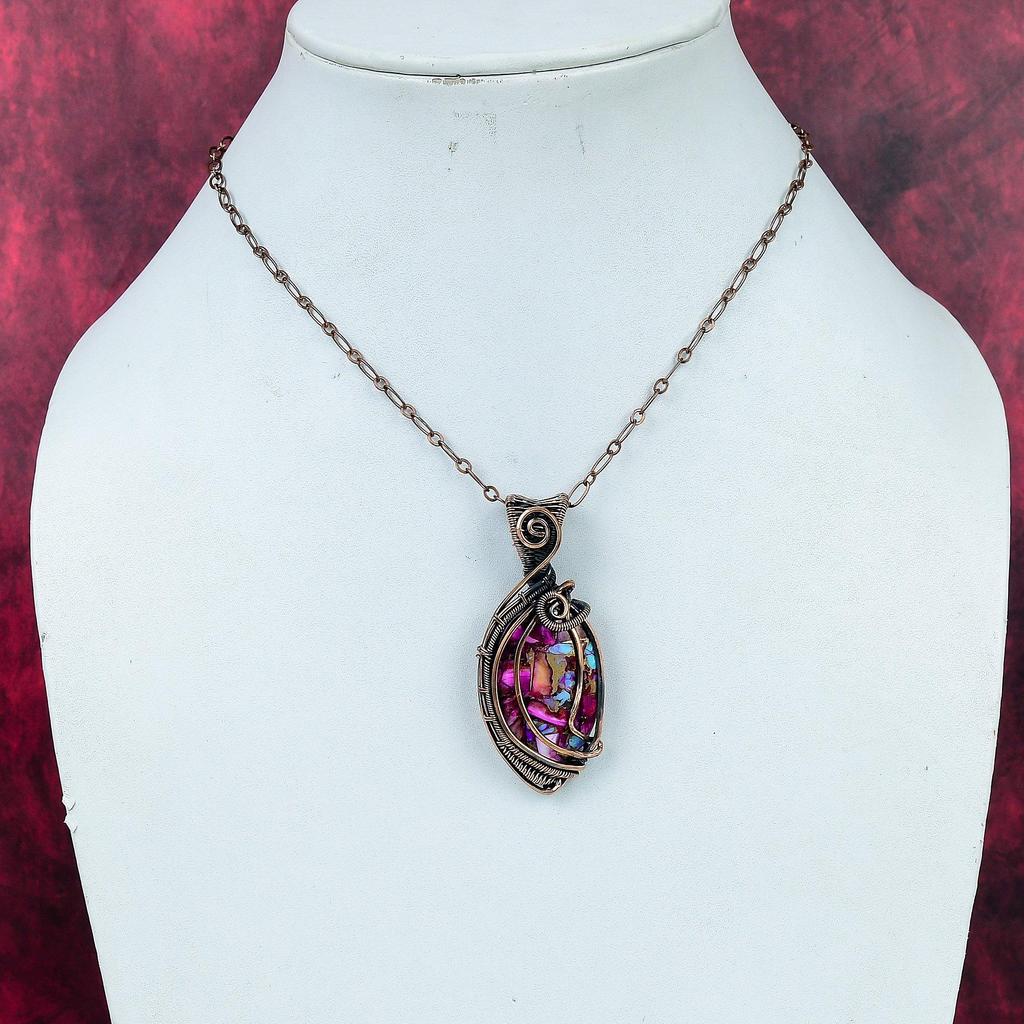 Natural Kingman Pink Dahlia Turquoise Pendant Copper Wire Wrapped Dainty Pendant