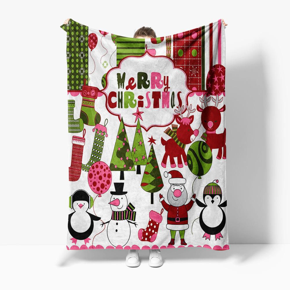Festive Christmas Throw Blanket Cozy Reindeer Snowman Holiday Flannel Blanket Soft Warm Decorative Gift Home Decor