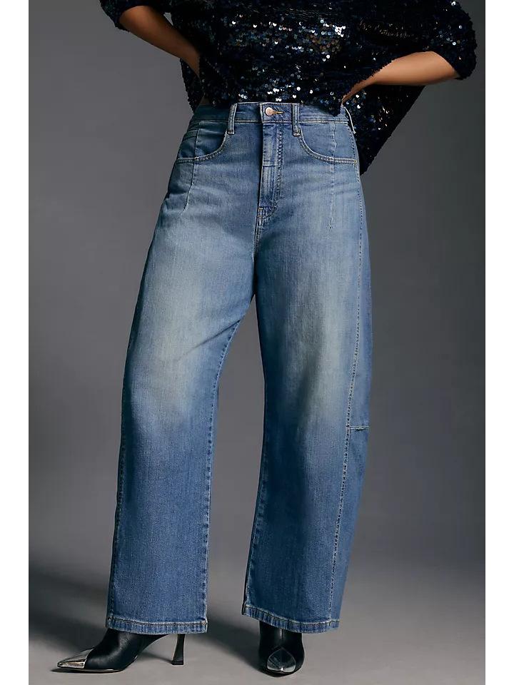 

Джинсы с высокой посадкой в европейском и американском стиле с широкими штанинами, из вываренного денима - Стройнящие, Универсальные, Свободного кроя. S