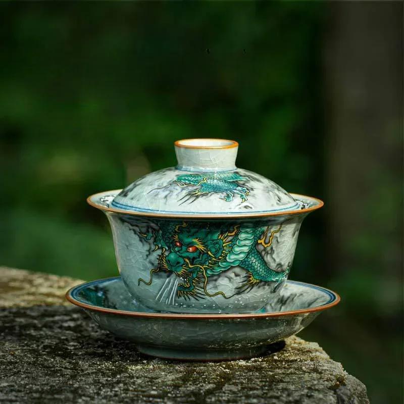 1 шт. керамическая гайвань, чайная чаша, китайская ретро, ручная роспись, двенадцать животных зодиака, дракон, чайная чашка, высококачественный чайный сервиз, подарок