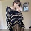 NEUE Frauen Punk Gothic Gestreiften Langarm Lose Patchwork Pullover Hip Hop Retro Oversize Pullover Beiläufige Gestrickte Jumper