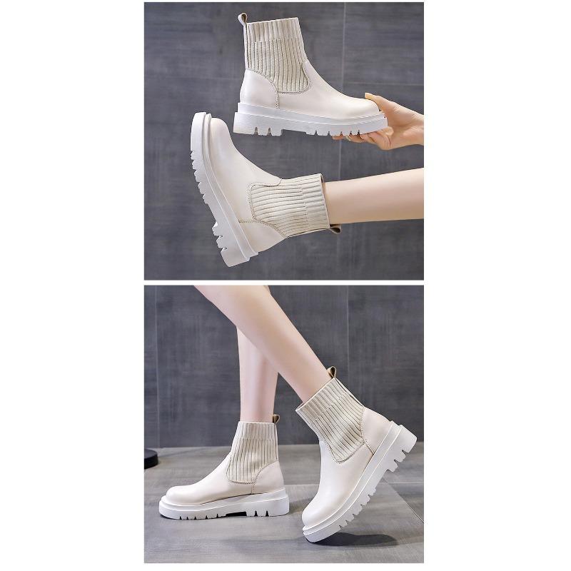 Botas cortas de boca de hilo para mujer, calcetines de punto para otoño e invierno, botas