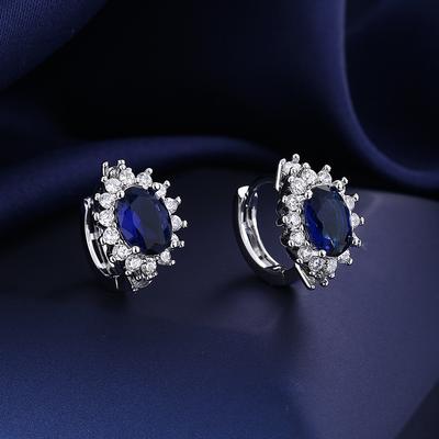 2026 Color Treasure Ocean Heart Inlaid Sapphire Group Earrings European and American Earrings Ear Buckles Women