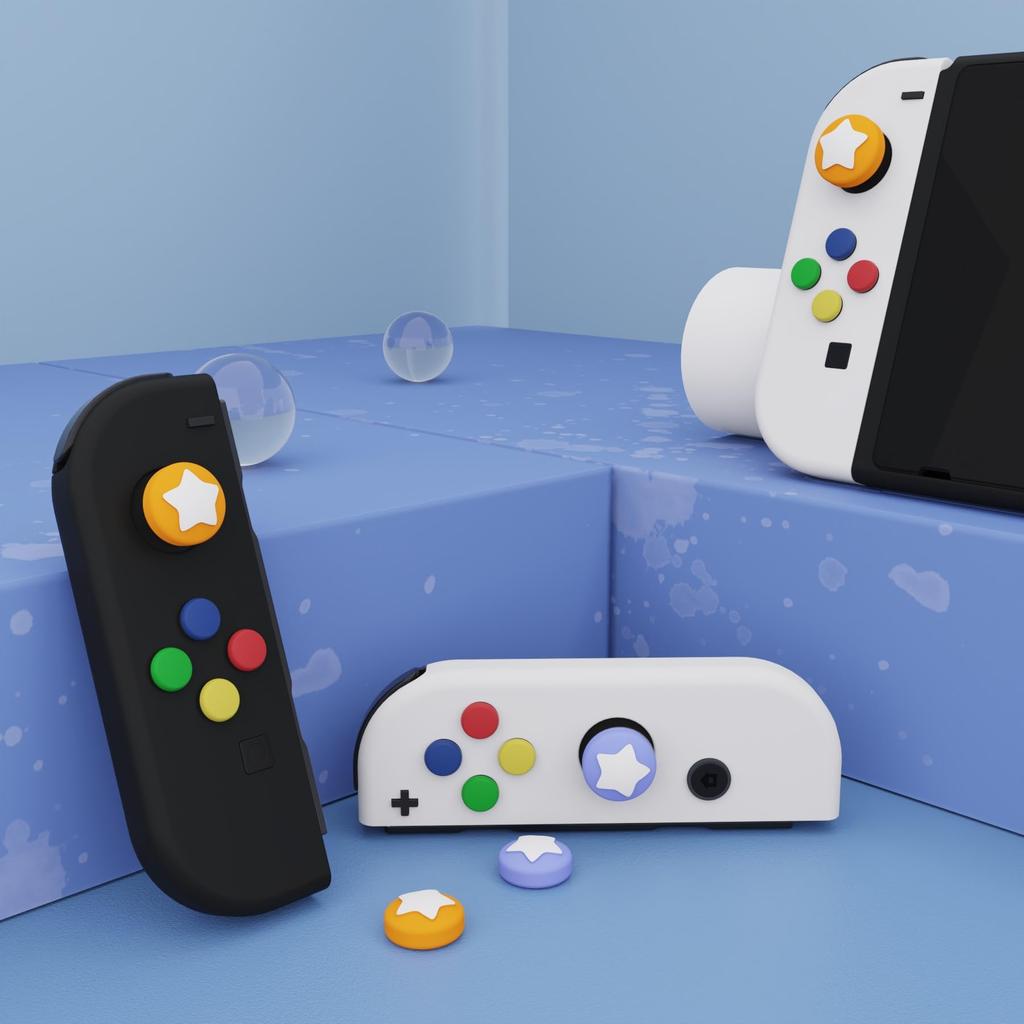 eXtremeRate PlayVital Cute Switch Thumb Grip Compatible with Nintendo Switch and OLED Thumbstick Cap Covers Violet Star-Shaped Caps, Switch, Lite,