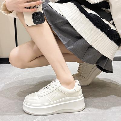 Genuine Leather Small White Shoes Women's Non-slip Women's Shoes with Absorbent Membrane Bottom New All-match Thick-soled 6CM Casual Sneakers