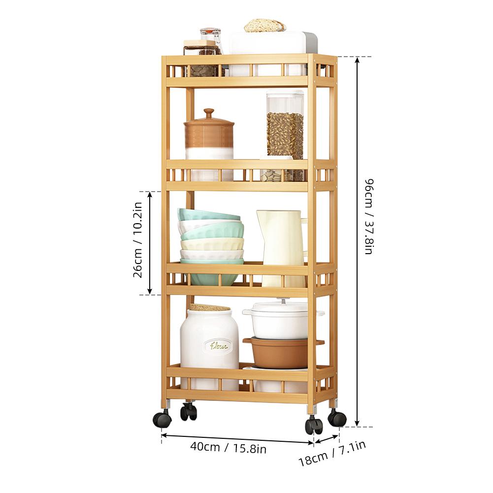 4 Tier Slim Storage Cart of High Mountain Solid Bamboo Kitchen Organizer Slide Out Mobile Storage Cart Rolling Pantry