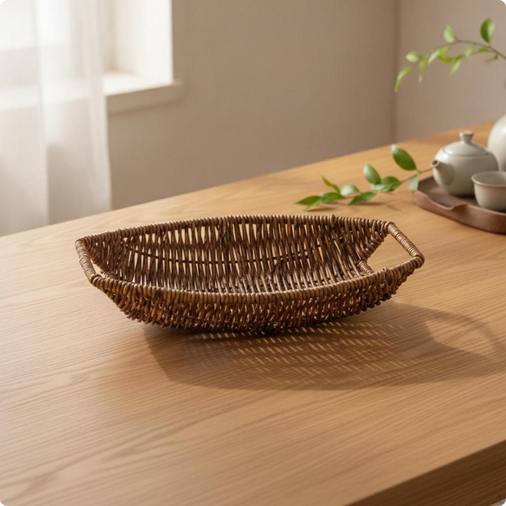Imitation Rattan Oval Basket Tray | Woven, with Raised rims, for Kitchen L B