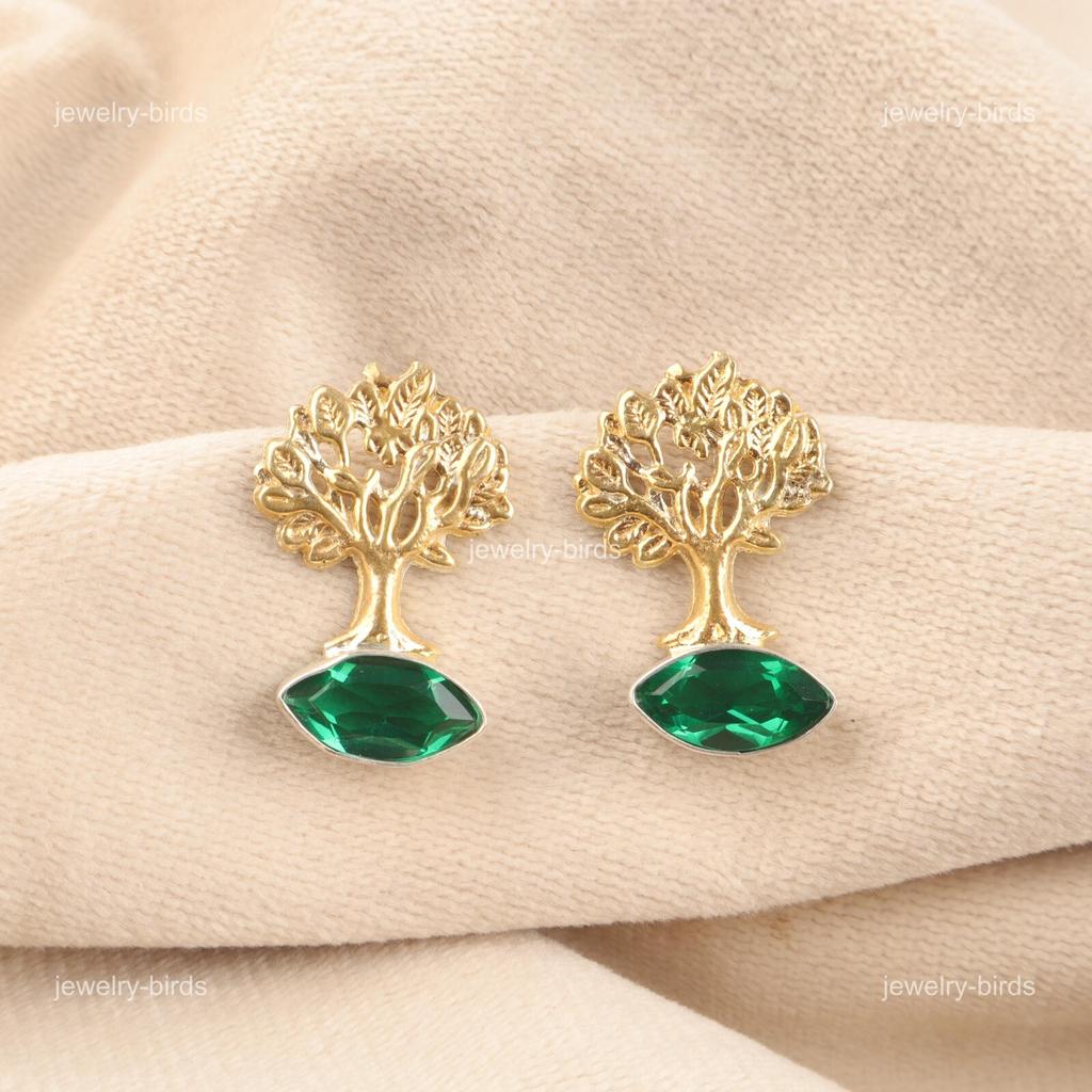 Green Emerald Gemstone Sterling Silver Engagement Sisters Gift Dangling Earrings EE-144-12