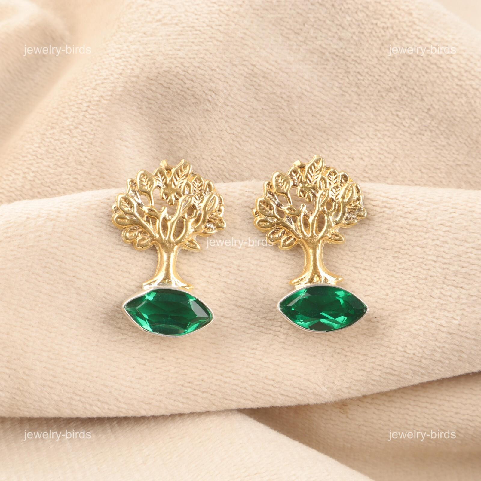 

Green Emerald Gemstone Sterling Silver Engagement Sisters Gift Dangling Earrings EE-144-12