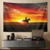 Motivierende Cowboy-Pferd-Sonnenuntergangs-Landschaft Wandteppich Große Wandkunst Kulisse Fahne Wandbehang Dekor für Wohnzimmer Bett