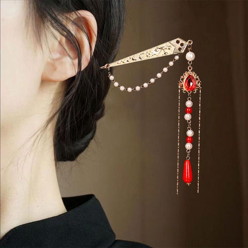 

Заколка для волос в виде кисточки лотоса, инкрустированная бриллиантами: Элегантный китайский стиль с жемчужным цветком и замком мира, идеально подходит для женщин.