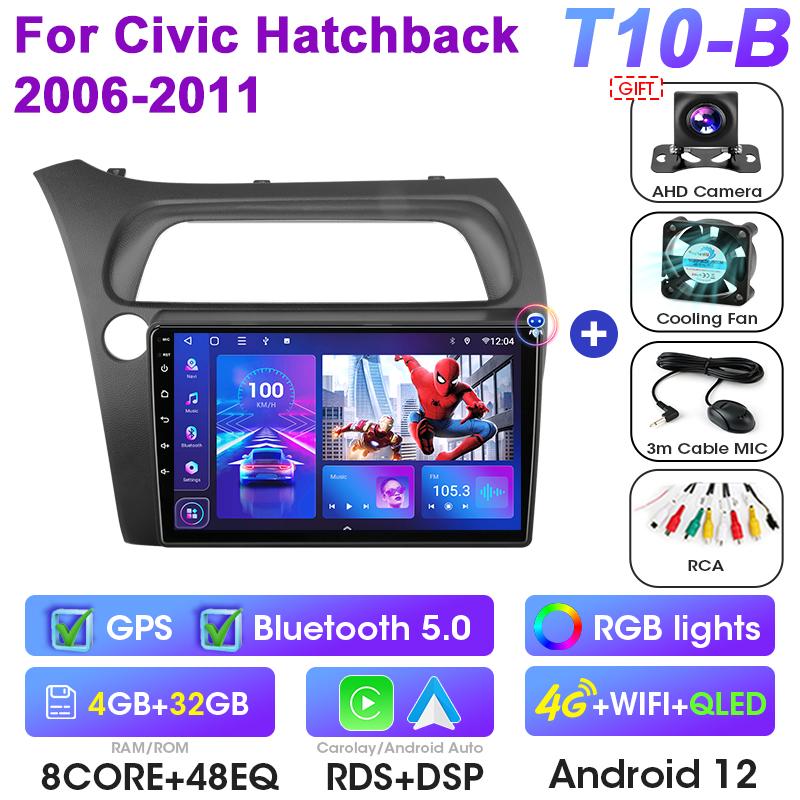2 Din Android 12 Car Radio For Honda Civic Hatchback 2006-2011 Multimedia Video Player GPS 4G Carplay Auto Stereo RDS Head Unit