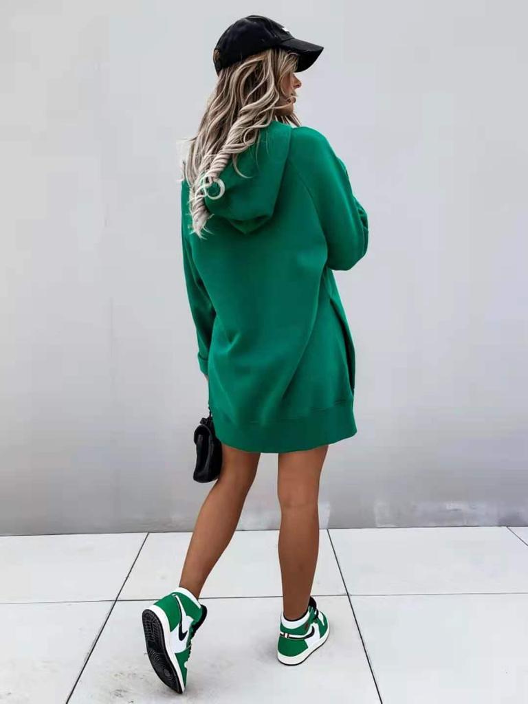 Damska bluza z kapturem i kieszenią, gładka, w dużych rozmiarach, na jesień i zimę, z długim rękawem, 2024