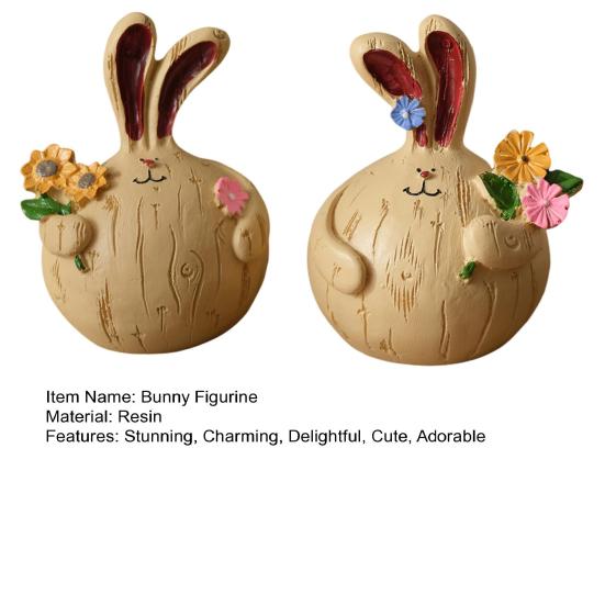 2 Pcs Easter Bunny Figurine Cute Round Garlic Bunny Statue Resin Rabbit Sculpture for Shelf Mantel Tabletop Spring Indoor Decoration