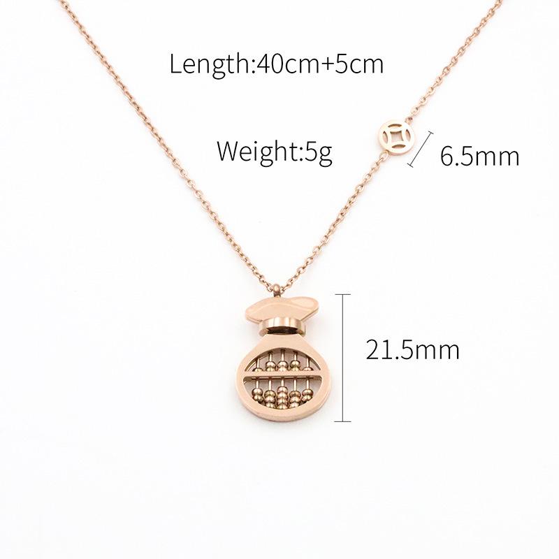 Fashion 18K Gold Toggle Abacus Collarbone Chain Transfer Money Bag Abacus Titanium Steel Jewelry Necklace Female Versatile